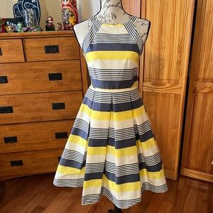 Mandy Dress by Eva Franco Anthropology. EUC. Size 6. Blue, white & gold stripes